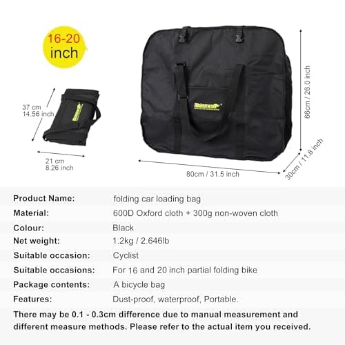 Rhinowalk Folding Bike Bag for 20 inch Folding Bikes - Waterproof Bicycle Travel Carrying Case Outdoors Bike Transport Bag for Cars Train Air Travel (Black 20inch) — view 2