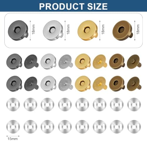 Vicloon 12PCS Magnetic Press Stud Clasps Buckles, 18MM, 4 Colors — view 2