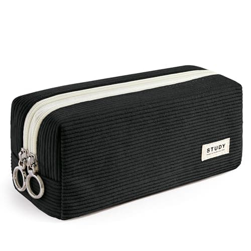 KALIDI Corduroy Pencil Case Pen Bag Large with 2 Compartment Girls School