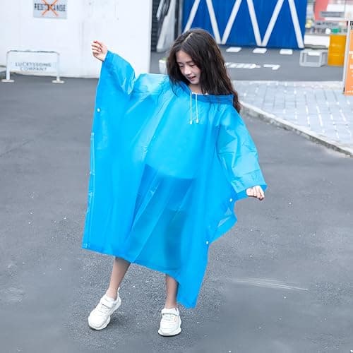 QHFlashbuy Kids Waterproof Rain Poncho,Portable Raincoat Rain,Reusable EVA Rain Poncho Toddler Rain Cape for Girls Boys with Hoods for Camping,Hiking Travel,Amusement Parks — view 3