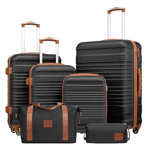 COOLIFE Luggage Sets 6 Piece 16 20 24 28 Inch Suitcase Set ABS+PC Shell TSA