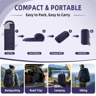 Sleeping Bag for Adults & Kids, Lightweight 3-Season Storage Bag (0.95kg) — view 5