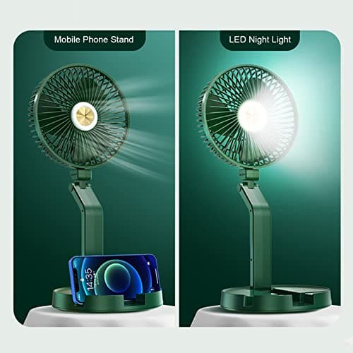7 Inch LED Desk Fan Cooling Rechargeable Foldable Portable 3 Speeds Wall Hanging with Night Light Phone Holder for Travel Office Home — view 5