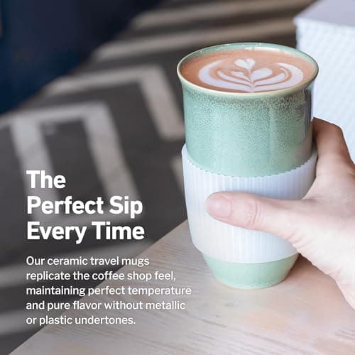 NOVA CERAMICS Travel Mug On The Go Coffee Tumbler Microwave & Dishwasher Safe Green Tumbler - Gifts for Women Men Him Her 475ml Emerald — view 4