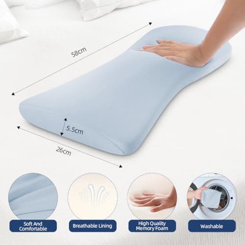 HOTUT Lumbar Support Pillow, Lower Back Pillow for Sleeping, Memory Foam Waist Pillow, Side Sleeper Low Back Pain Relief Pillow, Car Seat Cushions for Bed Chair Car Office Travel(Light Blue) — view 2