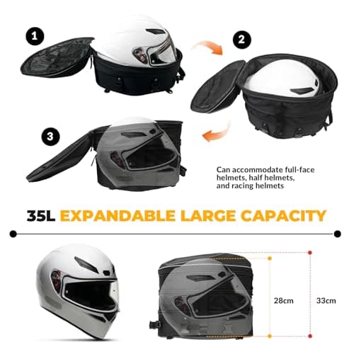 ROCKBROS 20-35L Motorbike Saddle Bag Hard Shell Waterproof Motorcycle Tail Bag with Rain Cover for Storage, Travel, Cycling — view 6