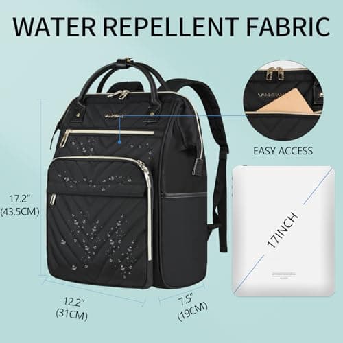 VANKEAN Laptop Backpack Women, 17.3" Computer Backpacks College Work Black — view 2