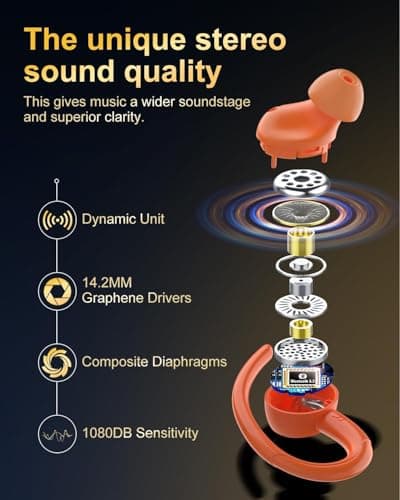 Sports Wireless Earbuds with EarHooks HiFi Stereo Sound, Vibrant Orange — view 2
