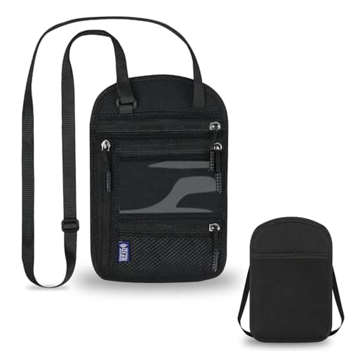 flintronic Travel Neck Wallet, Neck Pouches with RFID Blocking, Passport Holder Pouch with Adjustable Strap, Travel Wallet for Men and Women, Keep Cash Cards Phone Safe