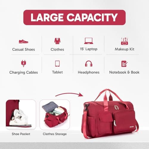 Skylark Womens Mens Sports Gym Bag Duffle Bag with Shoes Compartment, Weekend Travel Bag Overnight Bag, Water Resistant Holdall Hospital Bag for Swimming — view 6