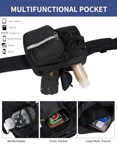 Hiking Waist Pack Waterproof Bum Bag Fanny Pack with Bottle Holder for Ladies Men Women Dog Walking Hiking Travel Cycling Outdoor (Black) — view 2