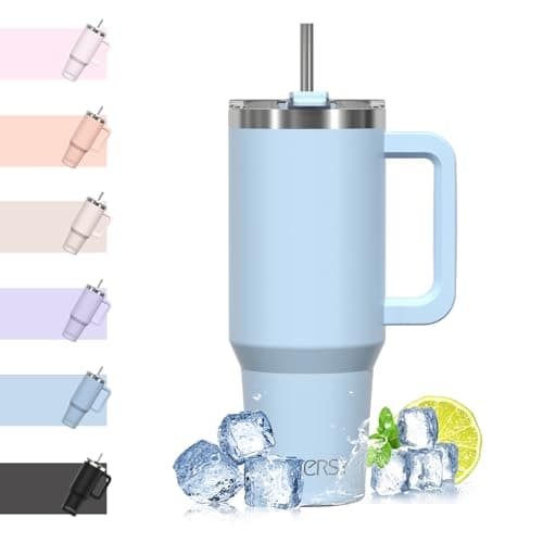 WATERSY Travel Mug Coffee Cup 40oz Tumbler Straw Lid and Handle, Stainless Steel Double Wall Vacuum Insulated Coffee Water Bottle Thermal for Cold Hot Coffee 1182ml Blue