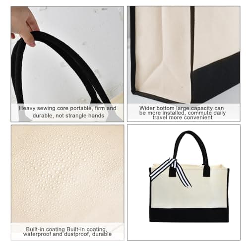 Jute Canvas Tote Bag, Large Capacity Travel, Reusable Shoulder Handbag, Foldable Waterproof Shopping, DIY Jute Beach Tote with Cosmetic Bag for Wedding, Birthday, Holiday, Beach — view 6