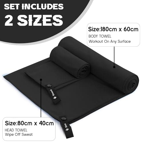 Sinand Microfibre towel 2 Pack |160x80cm+80x40cm| Ultra Lightweight Gym Towel, Quick Dry Microfiber Towels for Sports Travel Camping Beach Swimming (Black) — view 6