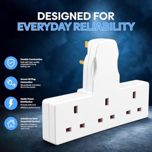 3 Way Plug Adapter UK Multi Plug Extender Extension Plug Socket 13A Fuse Plug Socket Extension 3 Outlet Plug Splitter Power Adapter for Home,Office, Kitchen Use Adapter Plug UK — view 6