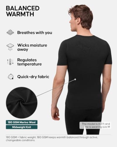 DANISH ENDURANCE Merino Wool Base Layer T-Shirt, Midweight 180 GSM, Black, L — view 2