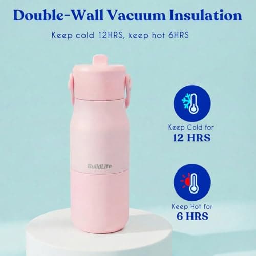 Kids Insulated Water Bottle 400ml, Leakproof Stainless Steel Thermal Bottle with Straw & Cleaning Brushes, BPA-Free, Lightweight Travel Flask for School, Nursery & Outdoor(Light Pink) — view 4