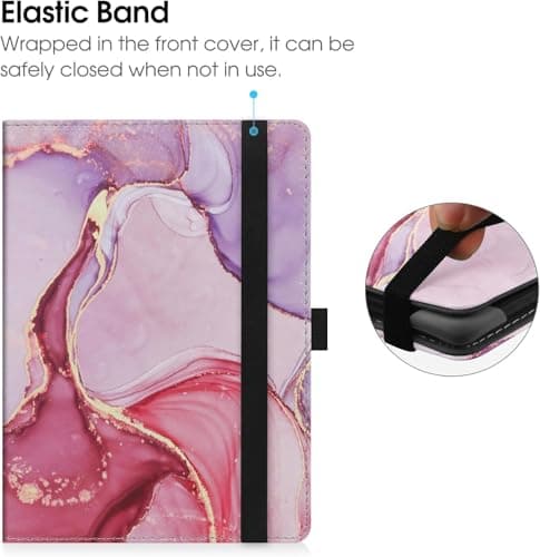 HGWALP Universal Stand Case for 6/6.8/7 inch paperwhite, PU Leather Stand Cover with Handstrap Compatible with All 6" 6.8" 7" Kindle Paperwhite/Colorsoft/Kobo/Pocketook/Sony eReaders-Marble Pink — view 6