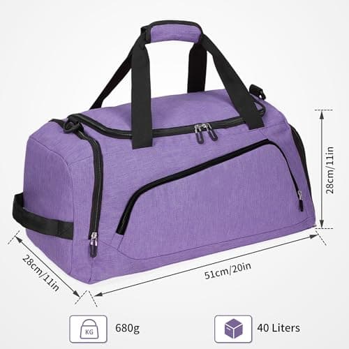 OLQI Gym Bag with Shoe Compartment & Wet Pockets for Men/Women,Sports Duffle Bags for Workout/Fitness/Travel (Purple, 20"x11"x11") — view 2