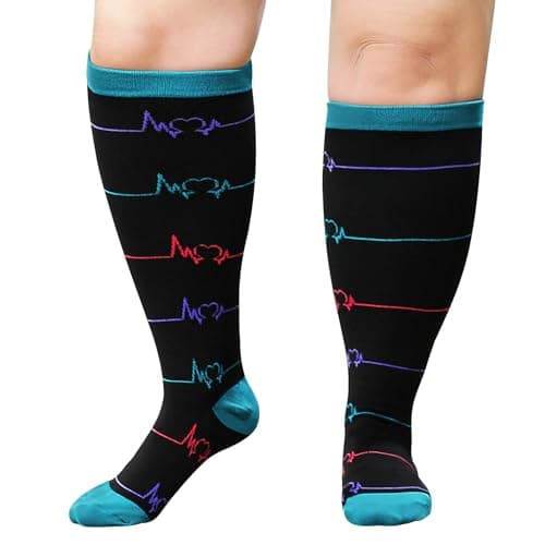 Plus Size Compression Sock For Men: Women Graduated Compression Stockings for Support Flight Travel Running Pregnancy Sports Edema Nurses Seniors Athletic Socks 20-30 mmHg Black 5XL 1Pairs