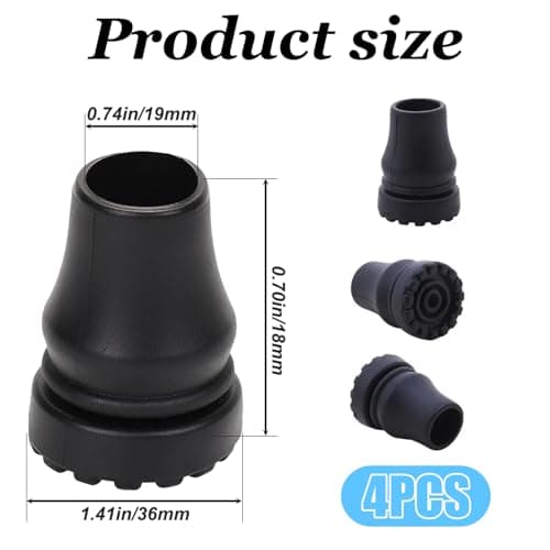 4-Pcs 19 mm Non-Slip Rubber Tips for Walking Sticks - Enhanced Grip & Stability on All Surfaces — view 2