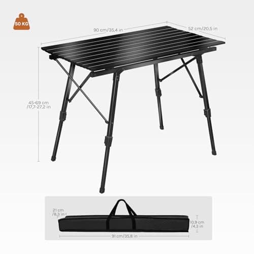 WOLTU Folding Camping Table Height Adjustable 90x52x (45-69) cm, Black — view 3