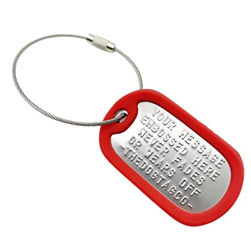 Set of 1 Personalised Luggage Stainless Steel Dog ID tag with Cable & Silencer Read Description to See How to ADD Personalisation (Red)