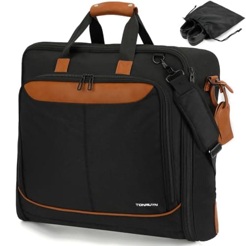 TONRUYN Suit Bag for Men Travel Garment Bags for Women 50'' Large Carry on Suit Carrier for Business Trip 2 in 1 Hanging Suitcase Luggage with Shoulder Strap fit 15.6 Inch Laptop, Black