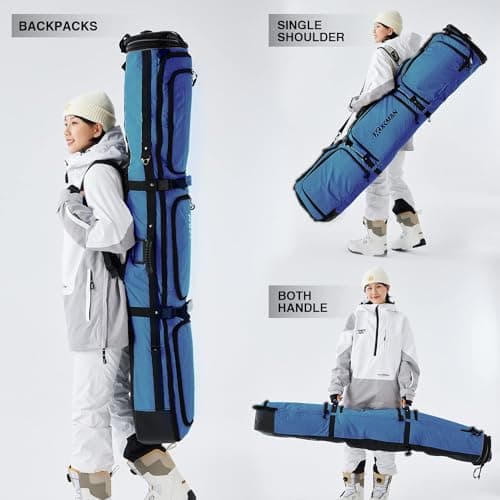 XCMAN Padded Snowboard Bag with Wheels,Adjustable Length 63-75In,Padded Bag for Air Traveling,Loading Capacity 100L… (Navy Blue) — view 5
