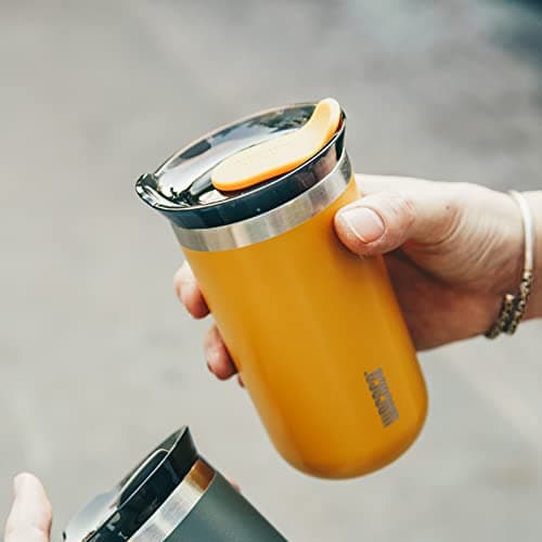 WACACO Octaroma Lungo Vacuum Insulated Coffee Mug, Double-Wall Stainless Steel Travel Tumbler with Drinking Lid, 10 fl oz(300ml), M Size, Yellow — view 3