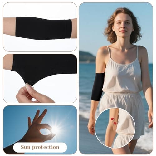 Ajcotahm 2 Pairs Tattoo Cover up Compression Sleeve, UV Sun Protection Arm Sleeves for Women Men Forearm Concealer Support Upf 50 Sports Compression Cooling Sleeve (Black, Skin Color) — view 6