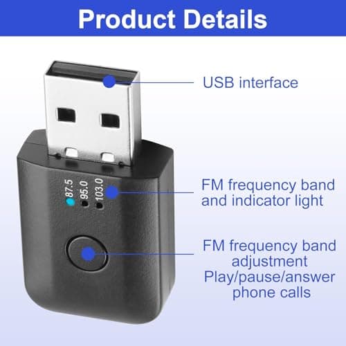 RTDHO Car Bluetooth 5.1 FM Transmitter, USB Bluetooth Adapter for Car Audio — view 2