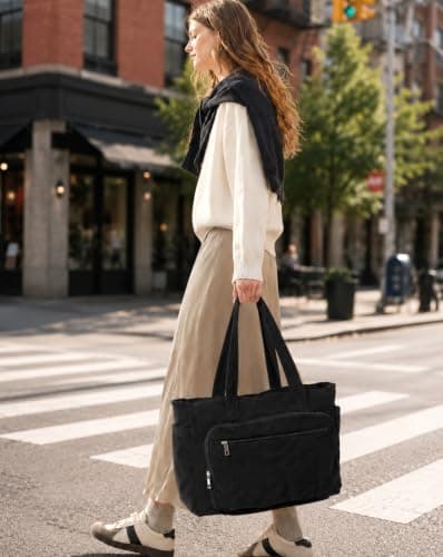 MOFASVIGI Corduroy Tote Bag Women with Large Capacity Zipper Shoulder Bag — view 2