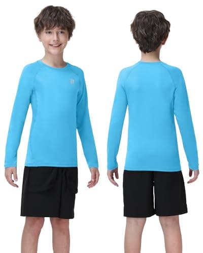 Runhit Kids Base Layer Long Sleeve Compression Shirt, Lightweight Moisture Wicking Thermal Top for Football Rugby Soccer and Gym for Boys, Sky Blue 9-10 Years — view 2