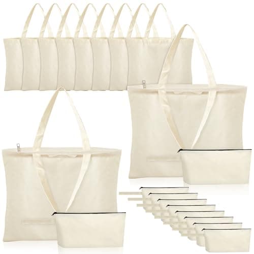 20 Pack Sublimation Blank Tote Bags, Large Canvas Tote Bag with Makeup Bag