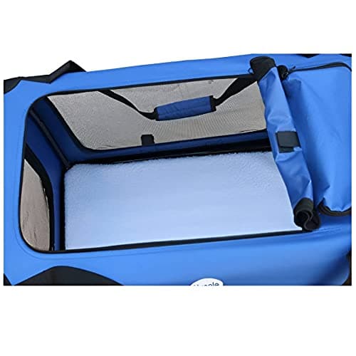 HugglePets Foldable Fabric Pet Crate Carrier - Blue (Large 70 x 52cm) Lightweight & Ventilated Double Door Carrier for Dogs & Cats with Sheepskin Mat. Ideal for Home & Travel. — view 4