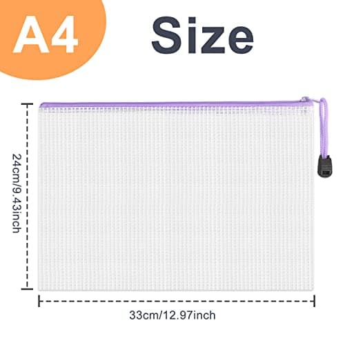 A4 Plastic Wallets 12 Pcs Zip Lock Bags Document Wallet File Folders Plastic Pockets with Zipper for School Office Homework Travel,Puzzles Cosmetics Cross Stitch and Games Storage — view 2