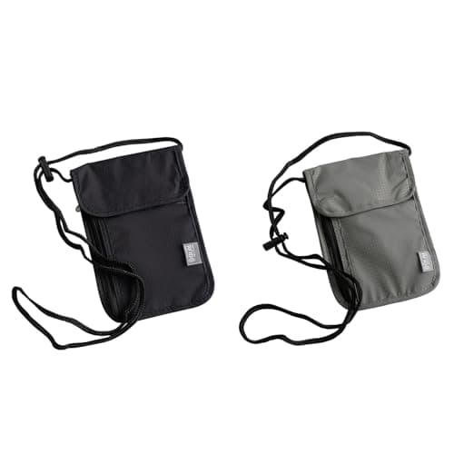 DOETYD 2PCS Neck Pouches Neck Wallet for Women and Men, Secure Neck Wallet and Passport Holder RFID Blocking, Chest Bag for Travel Waterproof Hidden Anti-theft(Grey+Black)