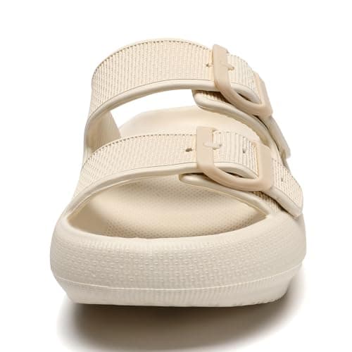 Waysoland Cloud Sliders Women Men Sandals with Adjustable Buckles,Shower Bathroom Non-Slip Quick Drying Open Toe Super Soft Comfy Thick Sole slippers Indoor Outdoor(Beige,7/8 UK) — view 5