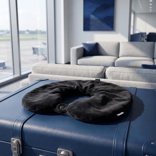 2pcs U Shaped Travel Pillow Cover with Zipper, Soft Velvet Black — view 5