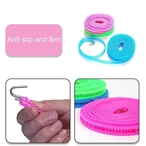 Pack of 3 Portable Clothesline 5M Washing Line Anti-slip Clothes Line Clothes Drying Rope for Outdoor and Indoor Hotel Use — view 3