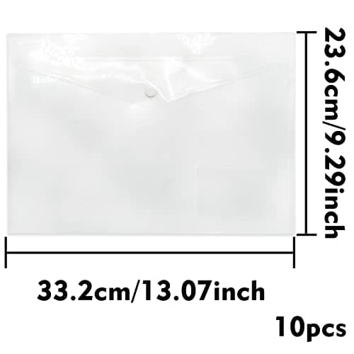 10 PCS Pack Document Wallets 33×23 cm，A4 Plastic Wallets, 10 Pack Clear Folders Plastic File Folder for School, Home, Office, Travel and Stationary Supply — view 2