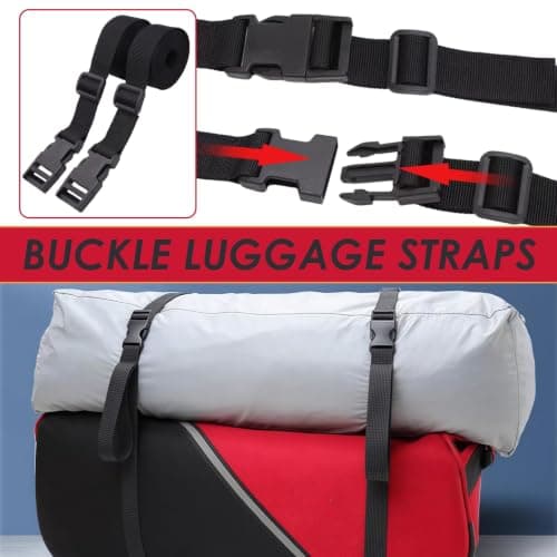 Luggage Straps 2 Pack – 1.5m Adjustable Heavy Duty Webbing Straps with Quick Release Buckles for Suitcases, Sleeping Bags, Camping, Travel & Backpack Compression – Black — view 6