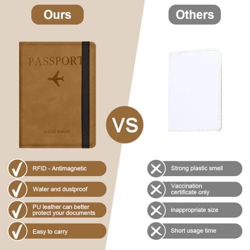 AOOSU Passport Holder Cover, PU Leather Passport Cover with RFID Blocking Travel Wallet, Portable Universal Travel Wallet Case Organiser for Money, Boarding Passes, Credit Cards Yellow-Brown — view 6
