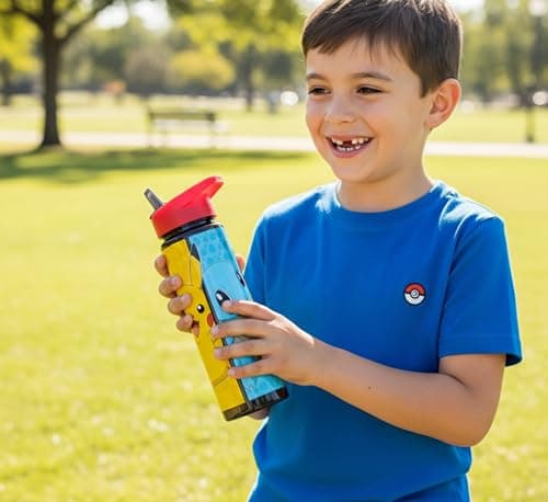 HOX Pokémon Water Bottle 600ml – Pikachu & Squirtle Design, Leak Proof Flip‑Up Spout, Secure‑Seal Lid with Carry Loop, BPA‑Free Kids & Adults Drinks Bottle (Pack of 2) — view 5