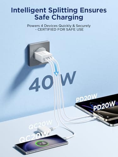 USB C Plug 2Pack, 4-Port 40W USB C Charger Plug UK Dual Port PD Power Adapter+QC Wall Charger Multiport Mains Type C Charging Plug for iPhone 16 15 14 13 12 11 Pro Max Plus,Samsung, iPad, AirPods — view 3