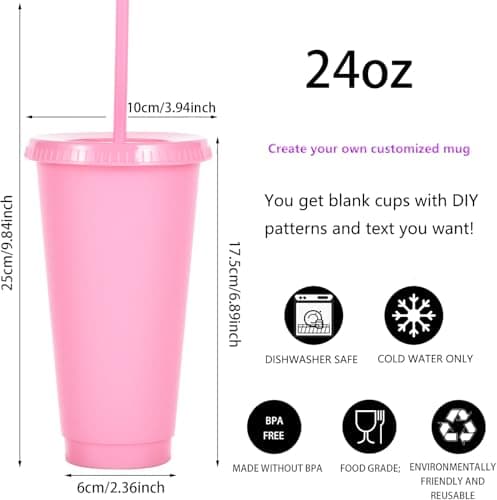 Yisituo 710ml Reusable Plastic Cups, 20 Pack Cold Cups with Lid and Straw, Tumblers Travel Mugs for Adults and Madam Party and Beach, Pool Gatherings (20, Pink) — view 2