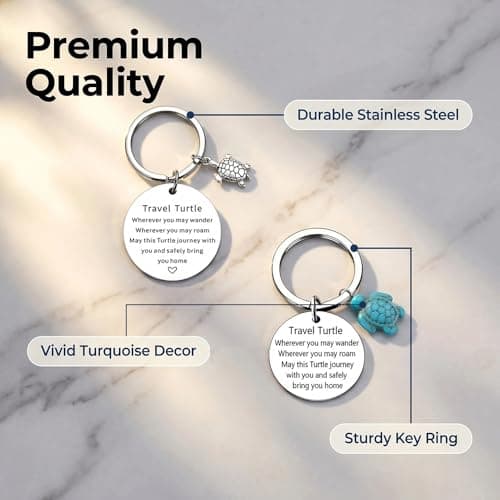 2 Pcs Travel Turtle Keyring Set, Meaningful Safe Travels Gifts for Women Men, Engraved "Safely Bring You Home" Keepsake Keychain for Gap Year Backpacking, Going Away Leaving Present for Friends — view 4