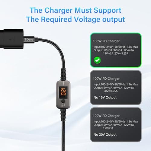 SinLoon PD to DC Converter Cable | 100W Adjustable Voltage (5V/9V/12V/15V/20V) Type-C Male to DC5521 Male | 10-in-1 Adapter Heads | 1.2m Black Braided Cable — view 3