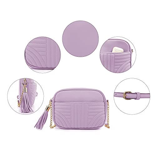 EVVE Quilted Crossbody Bags for Women - Stylish Camera Bag with Tassel - Lightweight Medium Size Shoulder Purse, Lavender, One Size — view 6